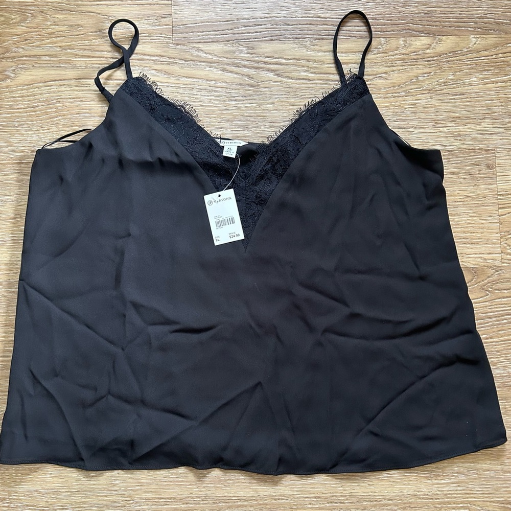 Versona Women’s Camisole Black Lace Detail Top Size XL